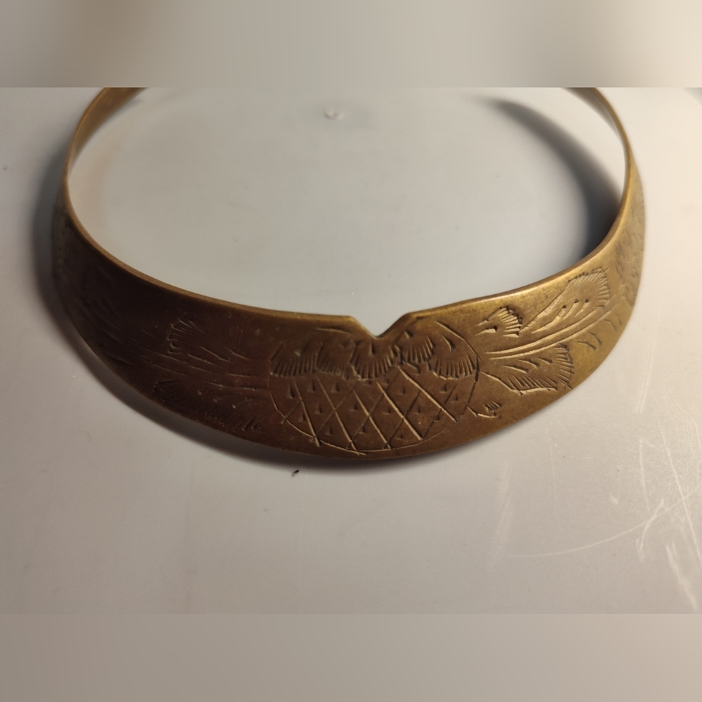 Vintage brass handmade etched choker collar necklace